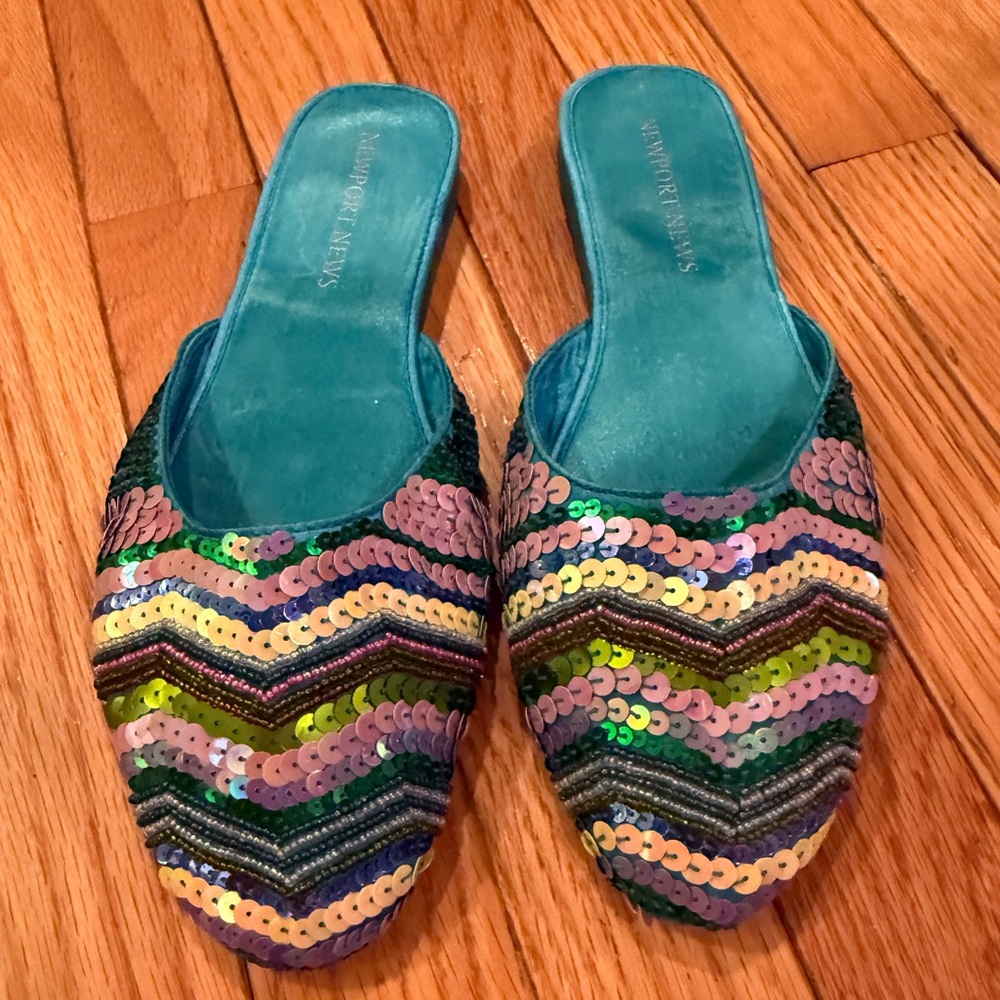 Newport News Sequin Zigzag Mules in Blue and Green